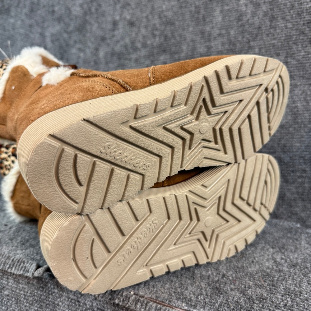Skechers Womens Tan Suede Faux Fur Trim Button Mid Calf Winter Boots 8 - Picture 4 of 11